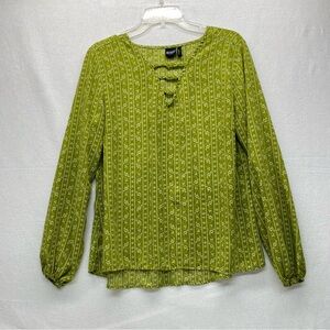 Cruel Womens Olive Green Pullover Blouse Floral Stripe Print Flowy Long Sleeve